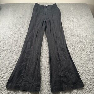 DISSH Pants Womens 2 Linen Flare‎ Wide Leg High Rise Black Front Seam Casual